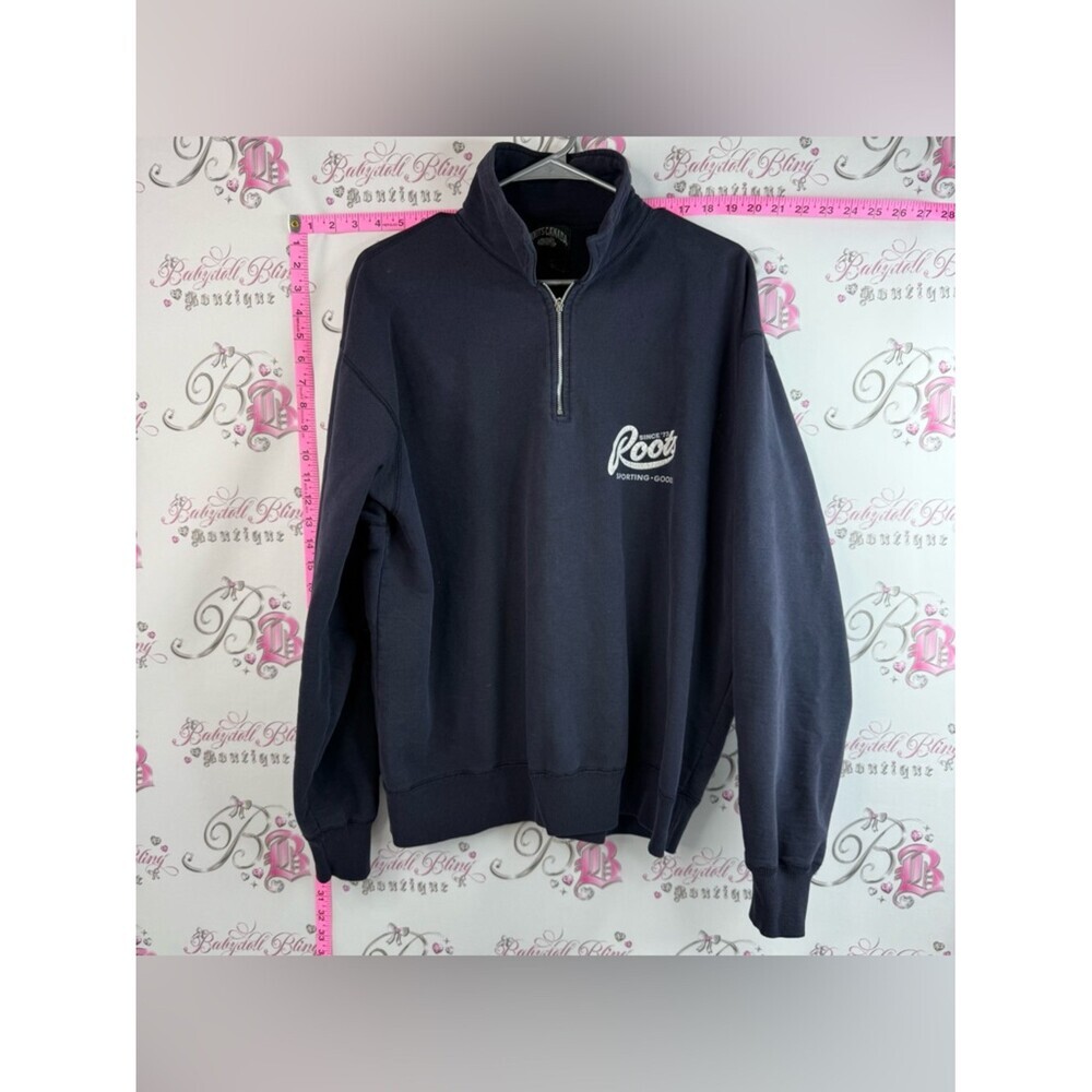 Roots sweater vintage pull over white logo Navy Quarter-Zip Sweatshirt